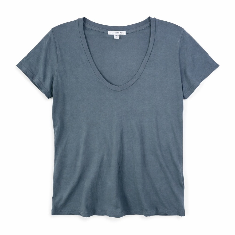 James Perse Size 3 / Large Deep V Neck Short Sleeve Tee Shirt Gray USA‎